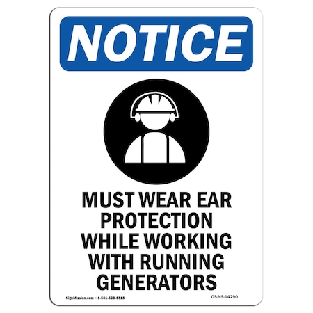 OSHA Notice Sign, Must Wear Ear Protection With Symbol, 18in X 12in Aluminum